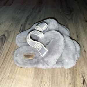 UGG Soft Gray Fluffy Toddler Slippers